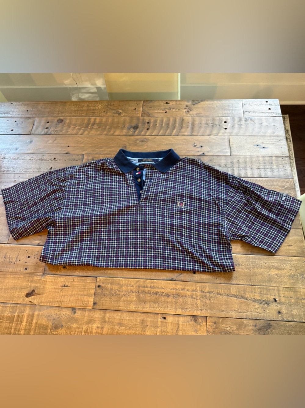 men’s tommy hilfiger plaid golf polo, size large - great condition